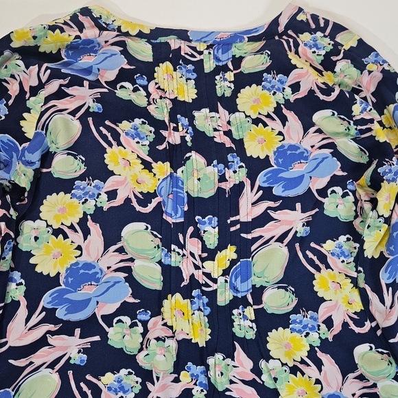 Talbots Floral Blouse Womens Medium Multicolor V-Neck Drawstring Balloon Sleeves - Picture 8 of 8